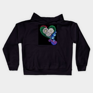 Boho Chic Heart & Flowers Bright & Colorful on Black Kids Hoodie